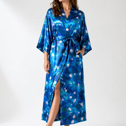 Blue Floral Kimono – Elegant Loungewear