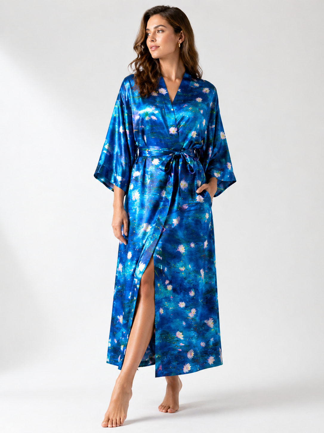 Blue Floral Kimono – Elegant Loungewear