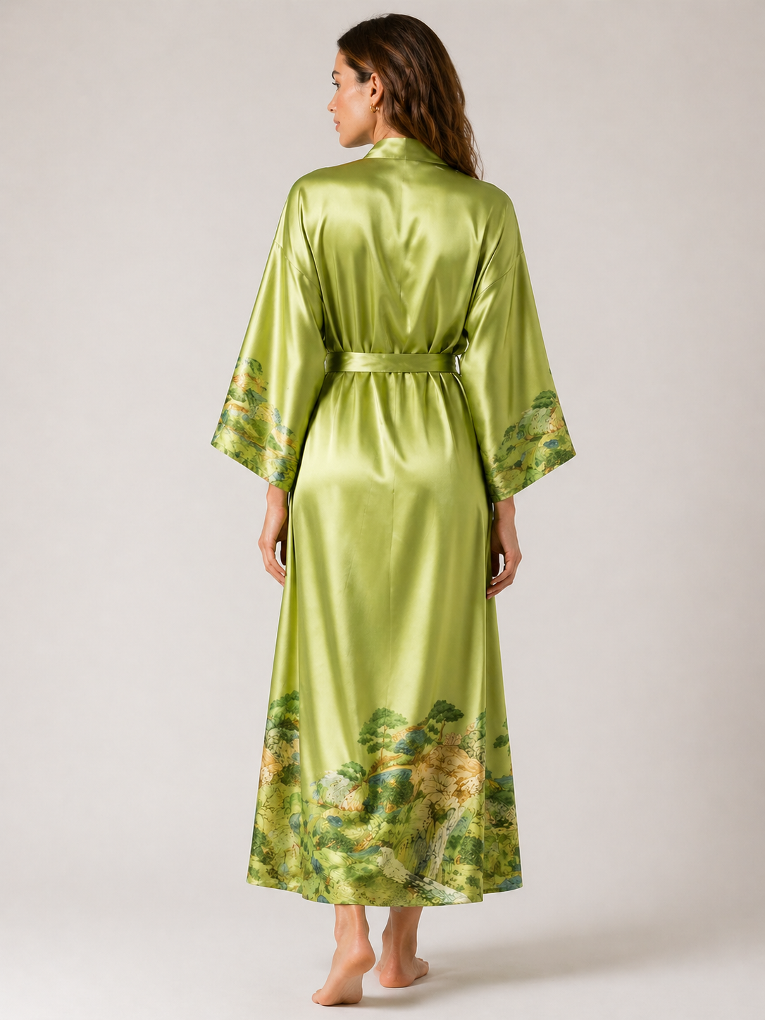 22 Momme Mulberry Silk Robe – Green Kimono - Image 3