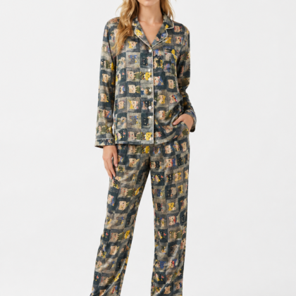 Dark patterned pajama set with long sleeves
