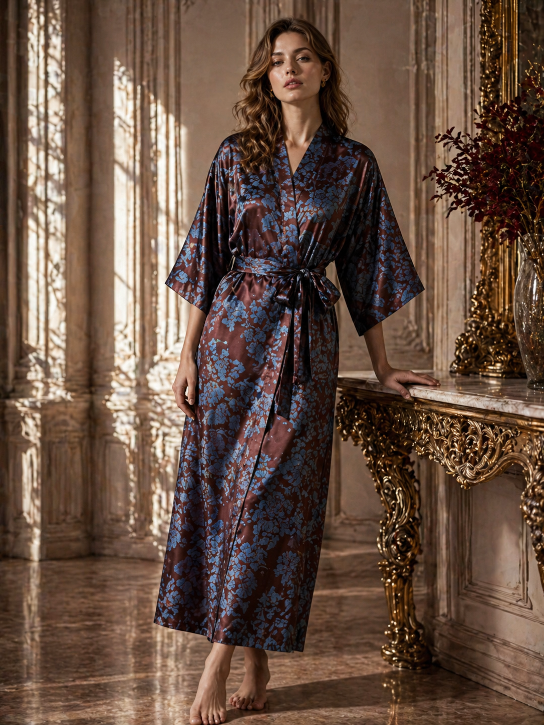 Dark Floral Kimono – Elegant Loungewear - Image 2