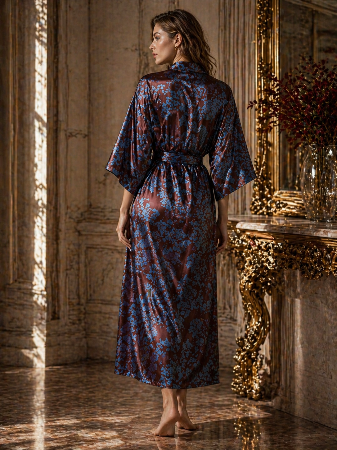 Dark Floral Kimono – Elegant Loungewear - Image 3