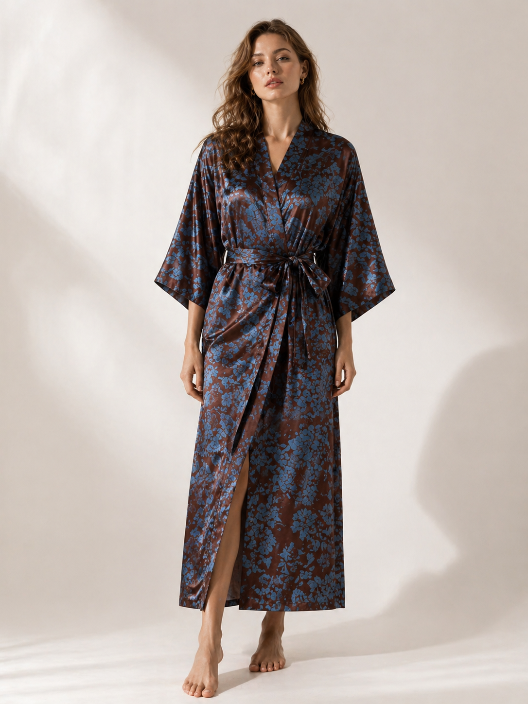 Dark Floral Kimono – Elegant Loungewear