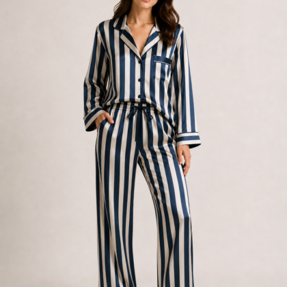 Navy & White Striped Pajama Set | Serica Style