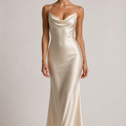 Ivory Bias-Cut Silk Midi Dress | Serica House