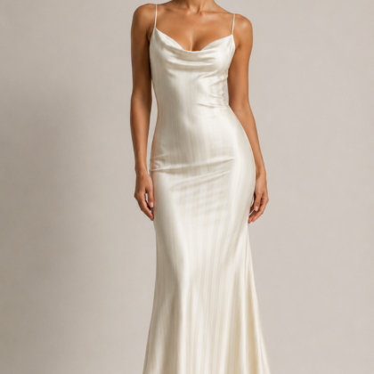Ivory Striped Silk Midi Dress - Serica House