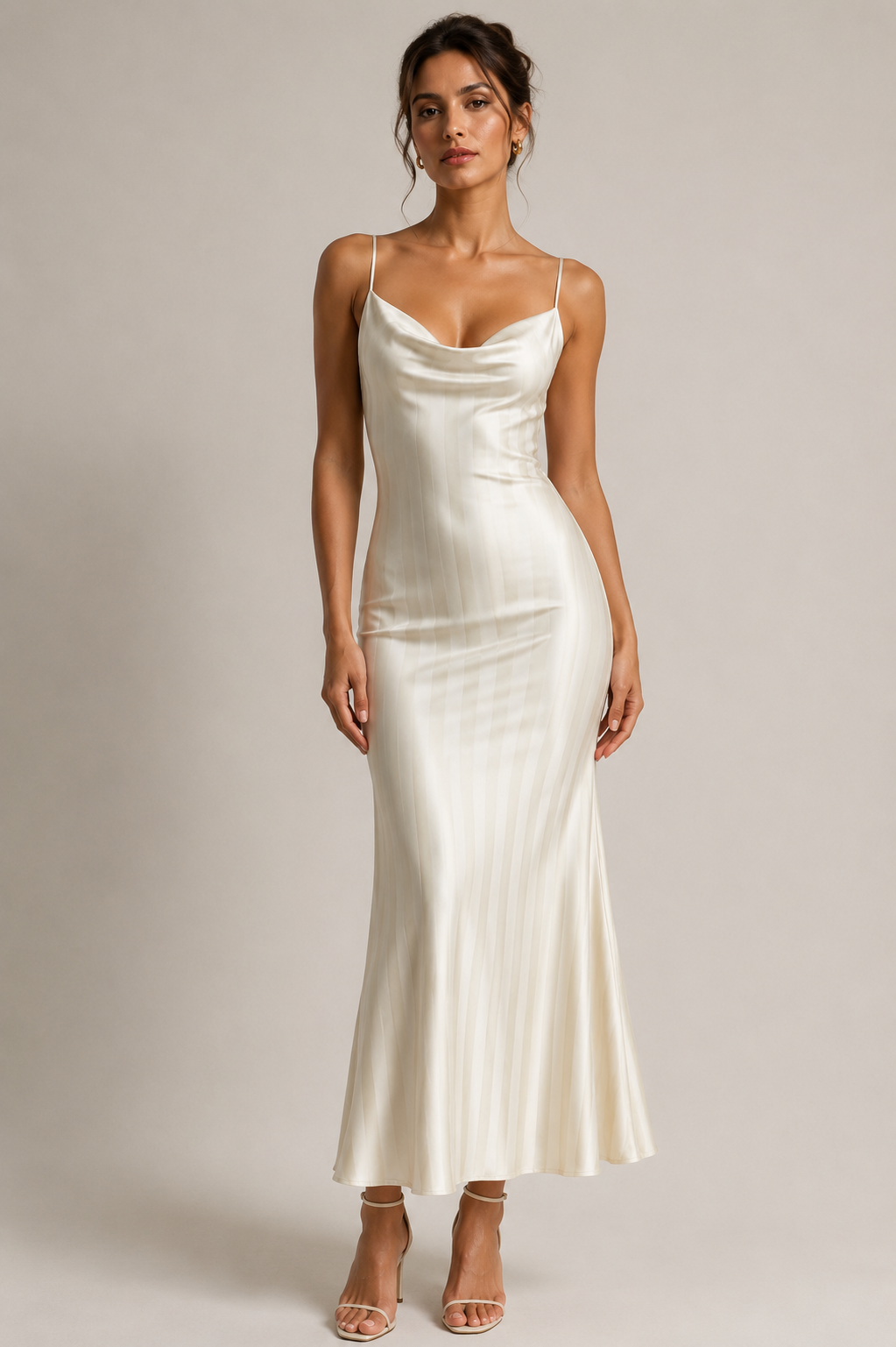 Ivory Striped Silk Midi Dress - Serica House