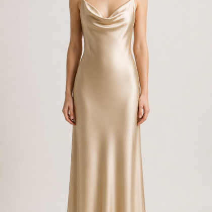 Champagne Cowl-Neck Silk Slip Dress – Serica