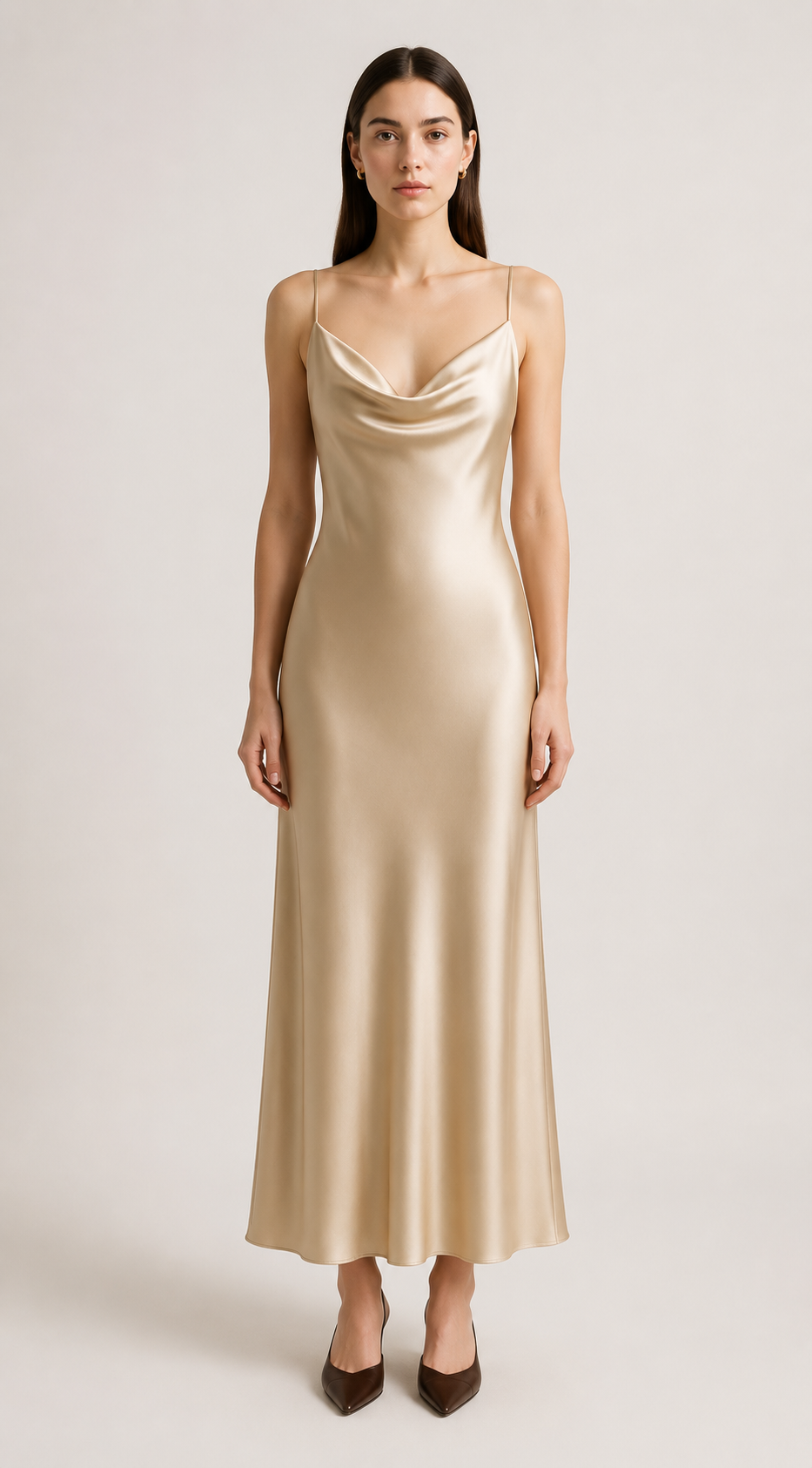 Champagne Cowl-Neck Silk Slip Dress – Serica