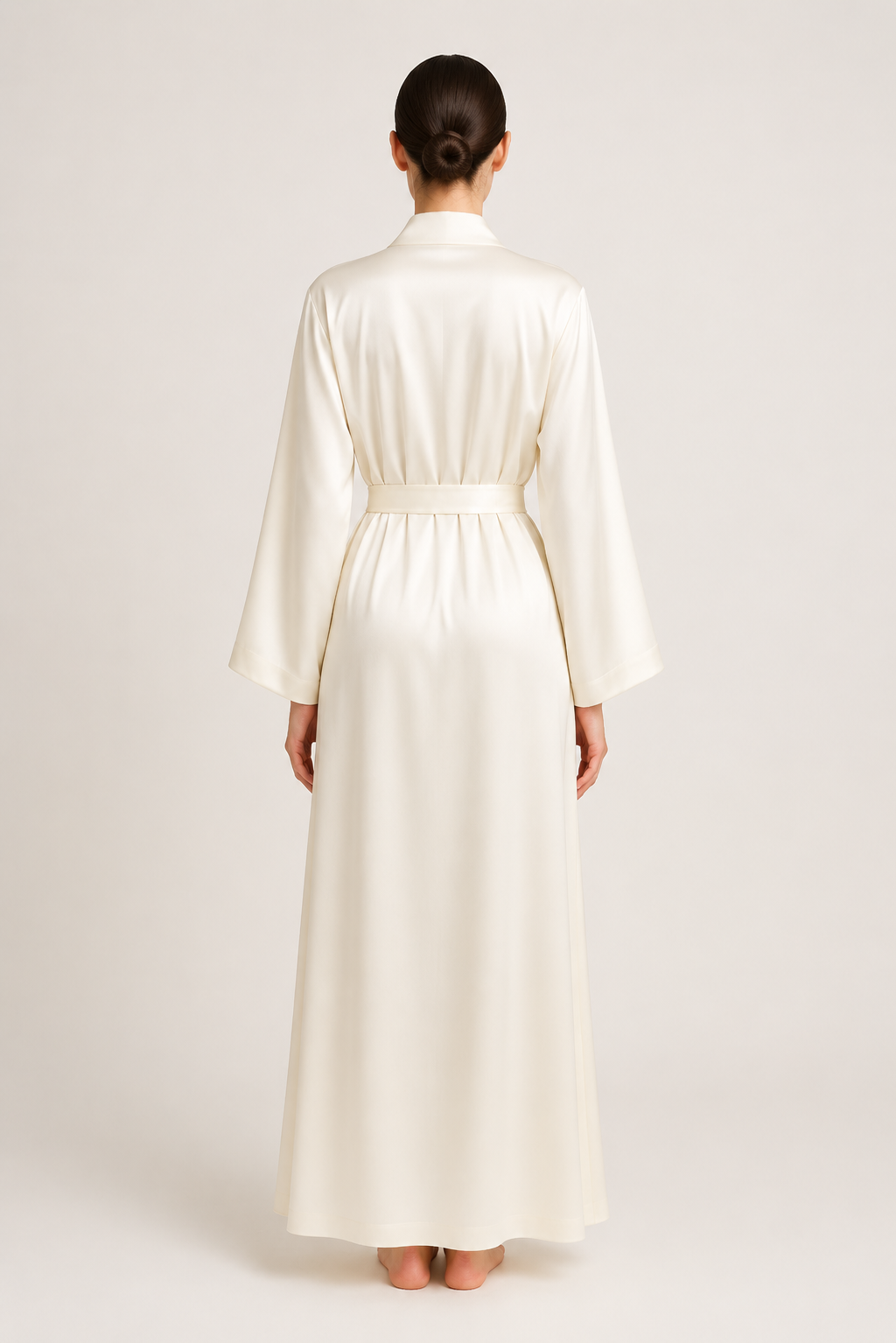 Ivory Long Silk Kimono Robe – Serica House - Image 2