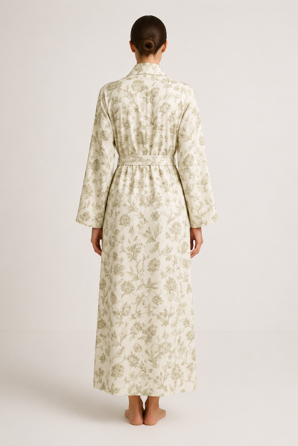 Botanical Silk Long Robe | Ivory Elegance - Image 2