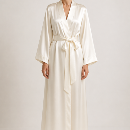 Ivory Long Silk Kimono Robe – Serica House