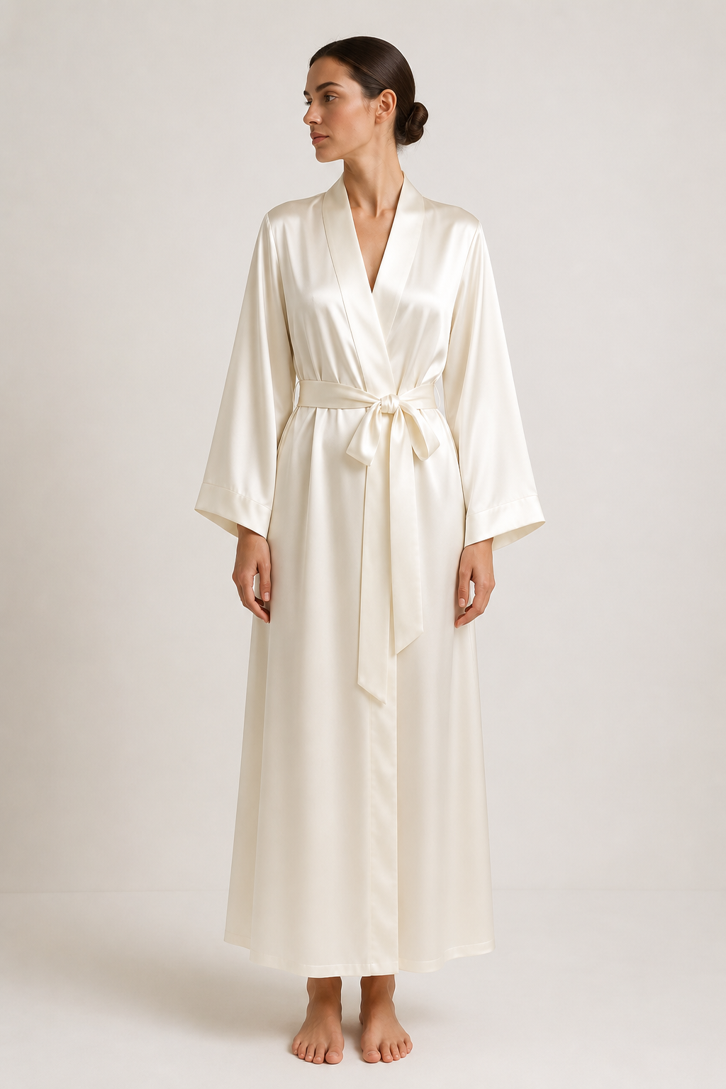 Ivory Long Silk Kimono Robe – Serica House