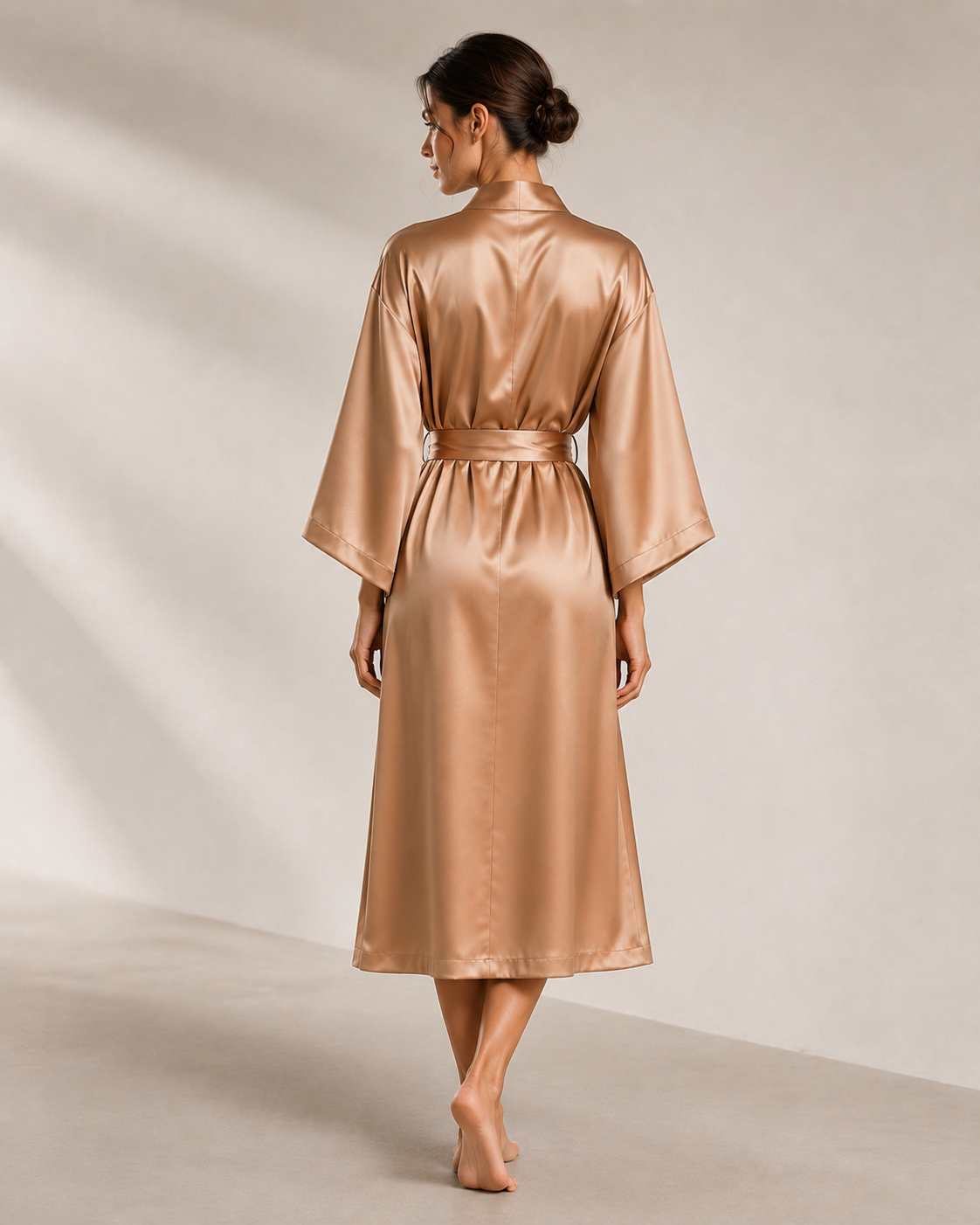 Warm Nude Long Silk Kimono Robe | Serica - Image 2