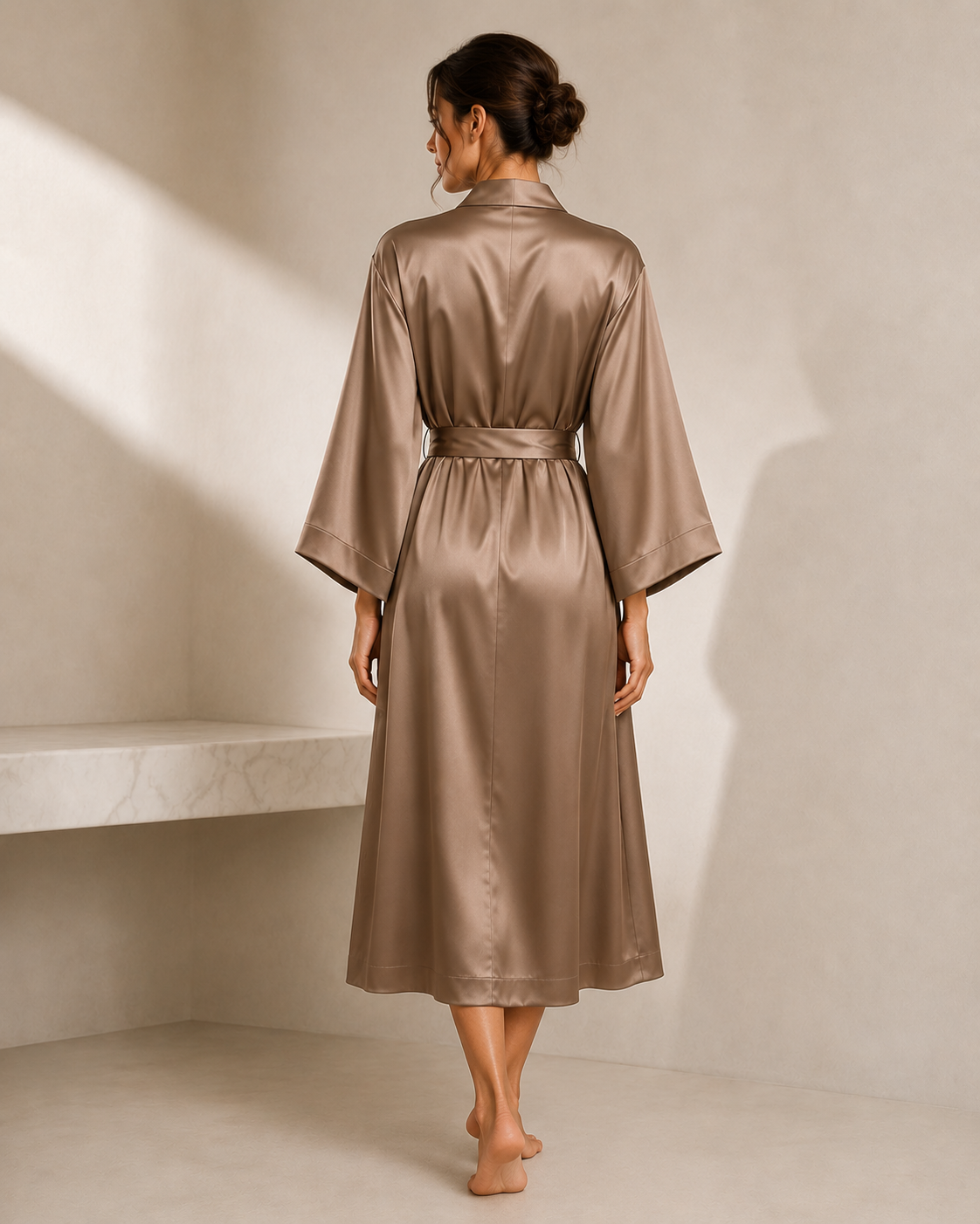 Warm Taupe Long Silk Robe | Serica House - Image 2