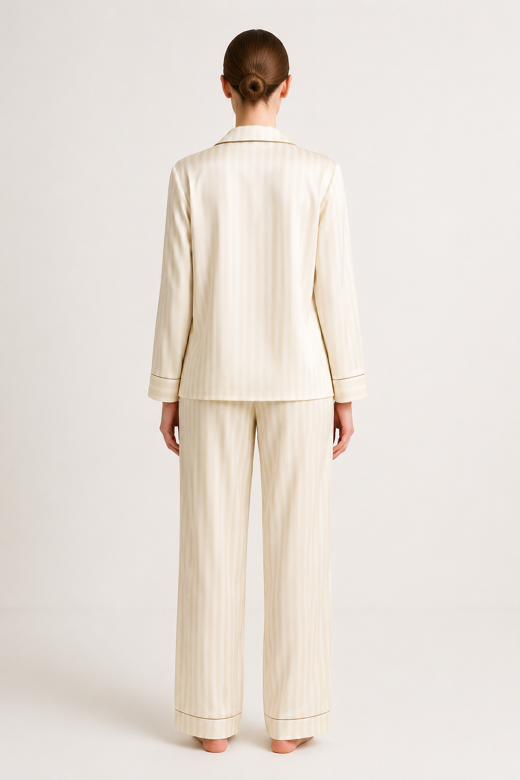 Ivory silk pajamas set with subtle stripes