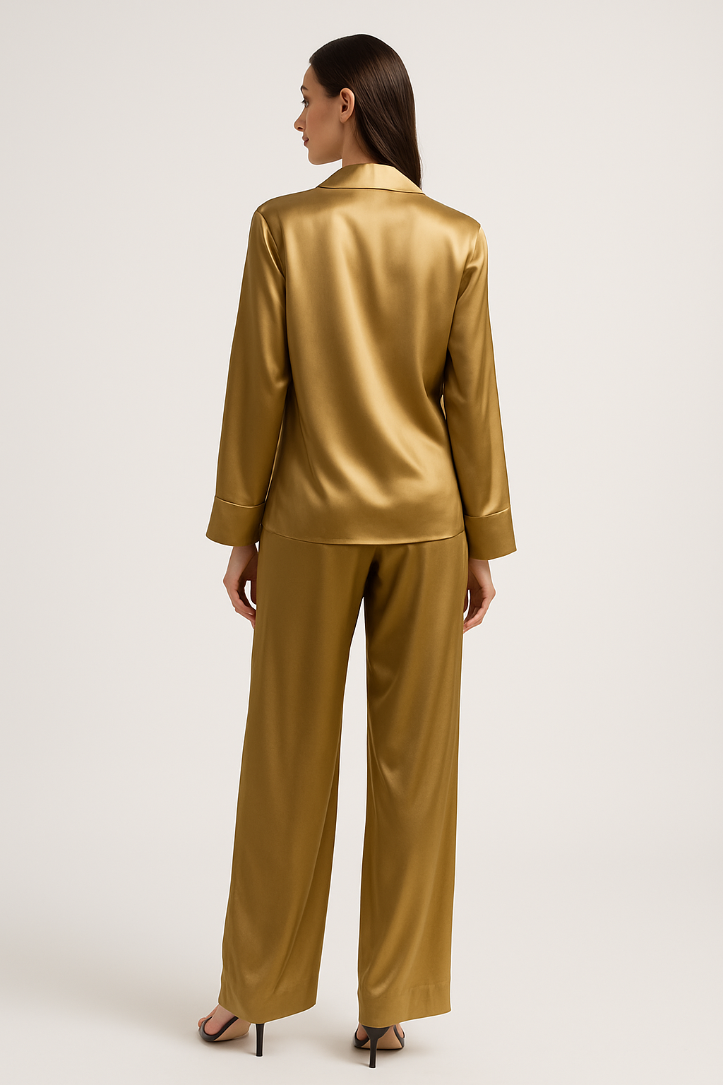 Antique Gold Silk Pajama Set for Women | Luxury - Image 2