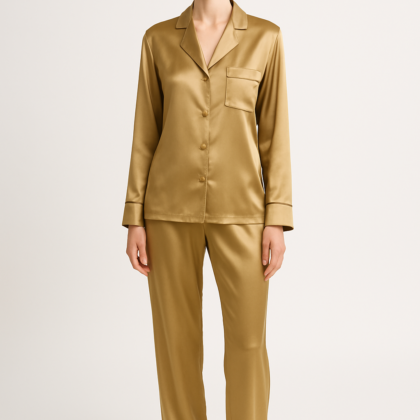 Antique Gold Silk Pajama Set for Women | Luxury