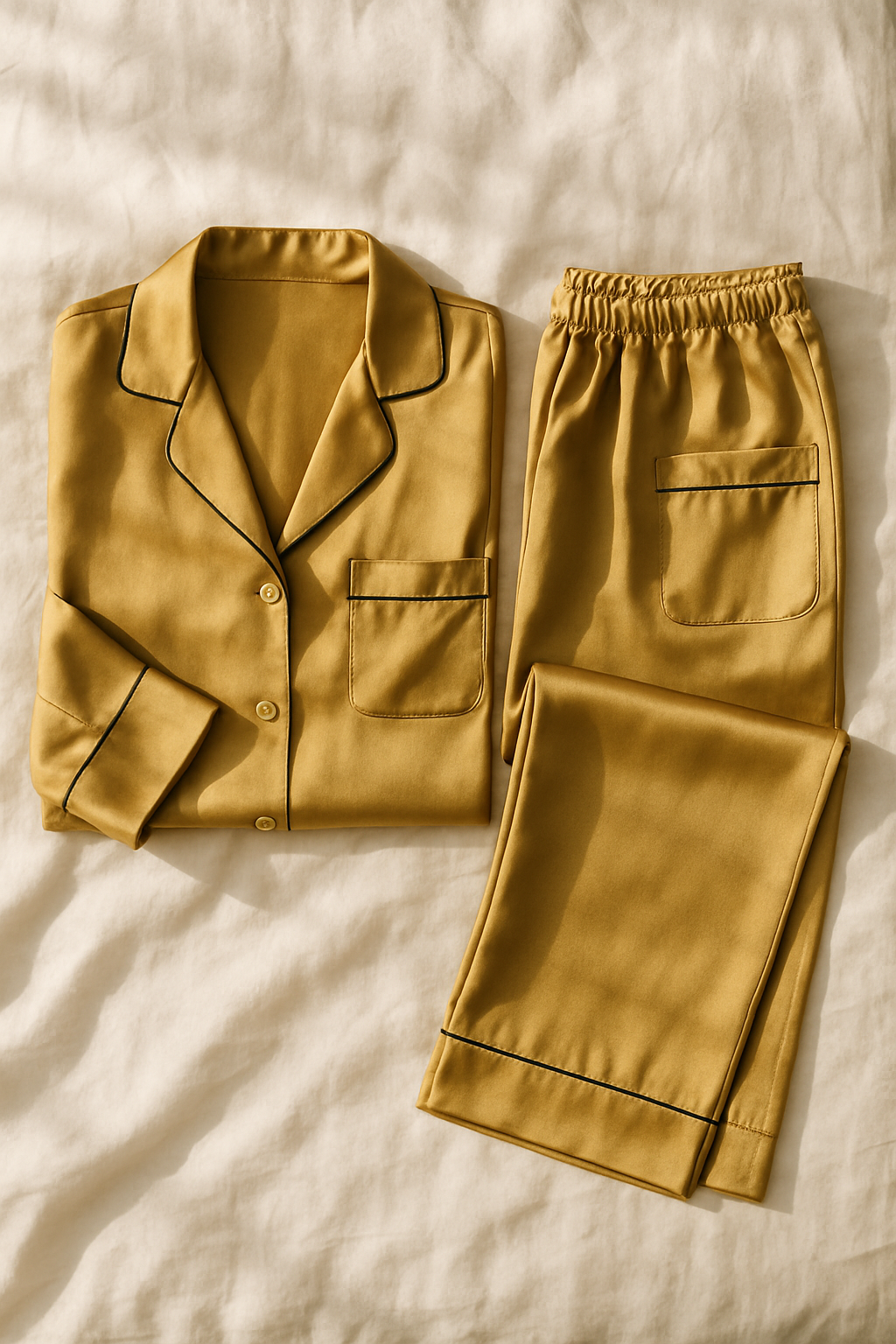 Antique Gold Silk Pajama Set for Women | Luxury - Image 4