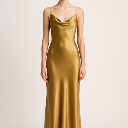 Antique Gold Silk Slip Dress – Timeless Elegance