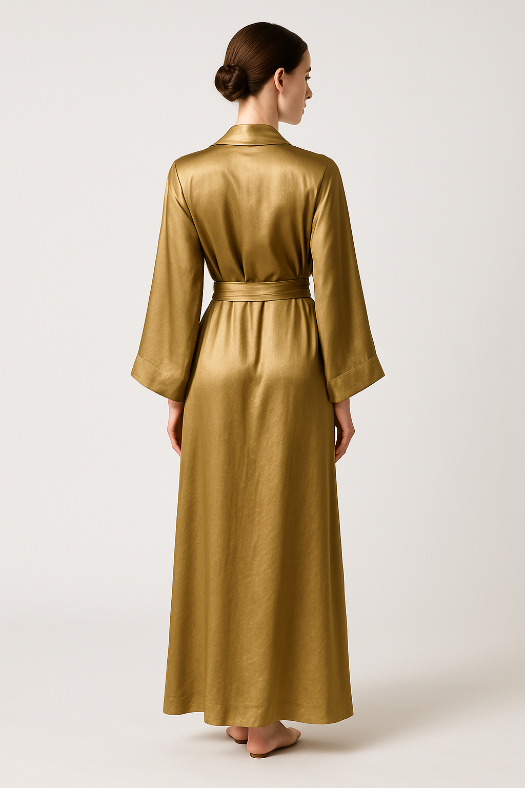 Antique gold silk wrap robe back view