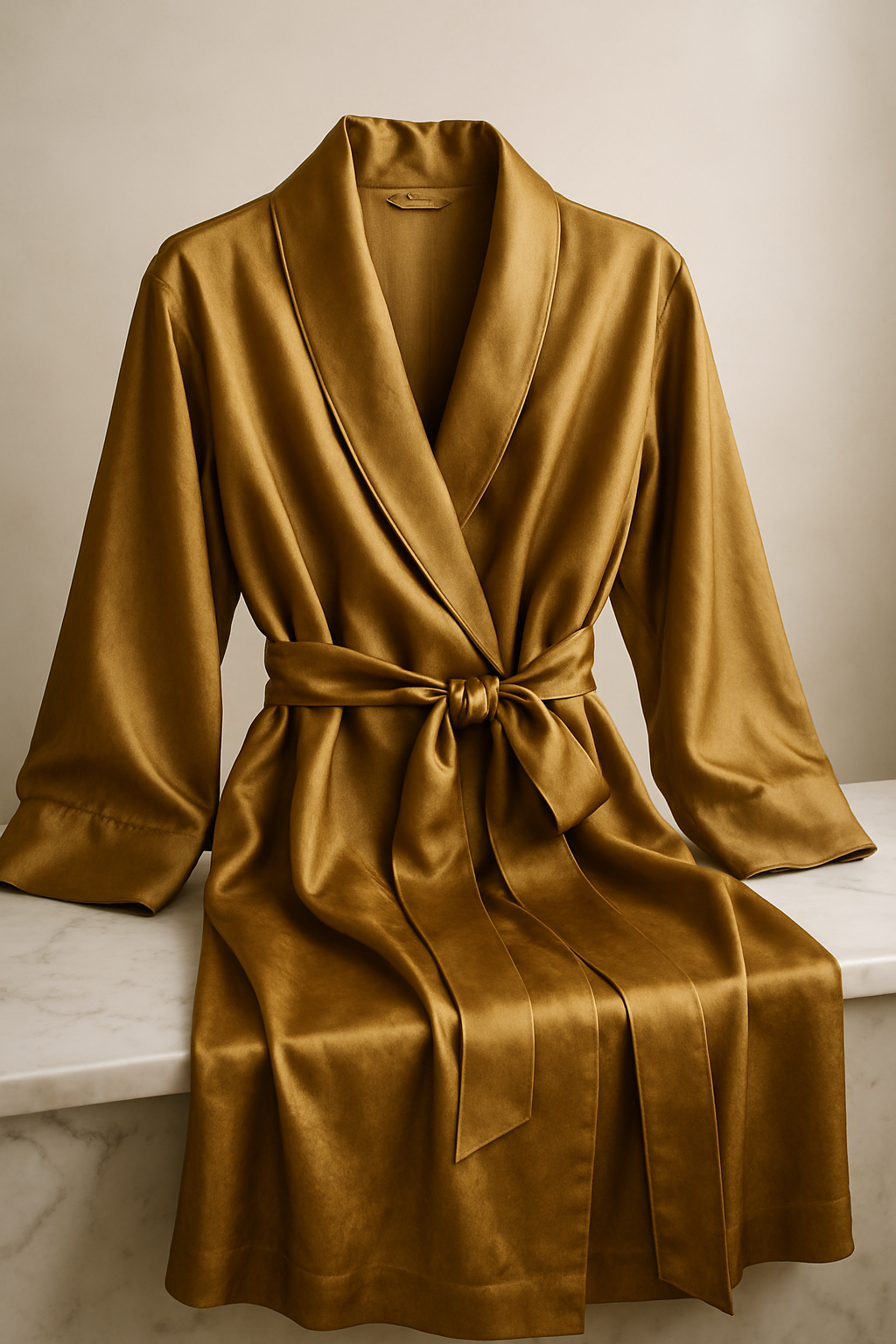 Antique gold silk wrap robe with tie belt