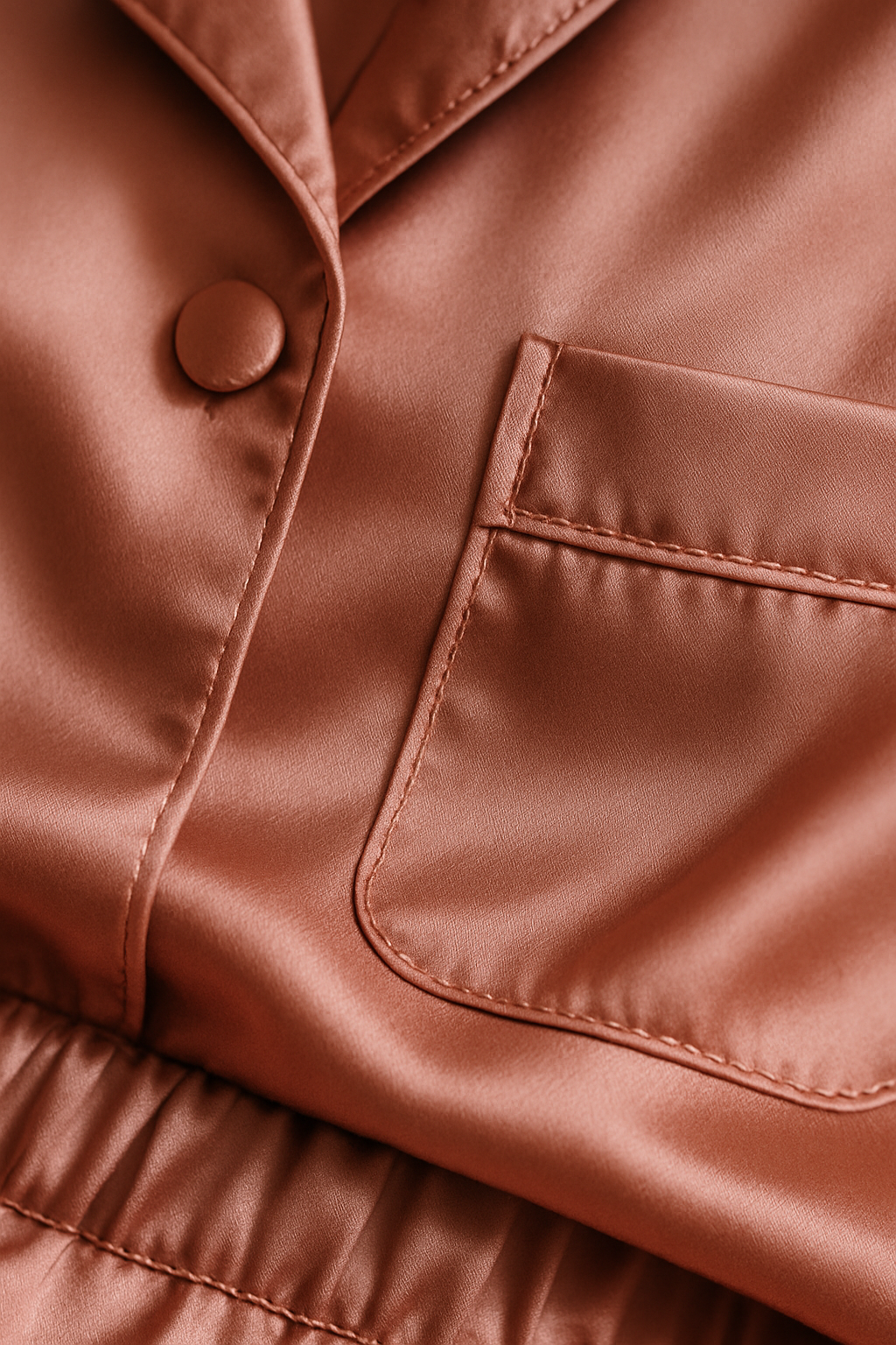 Antique rose silk pajama pocket and button detail