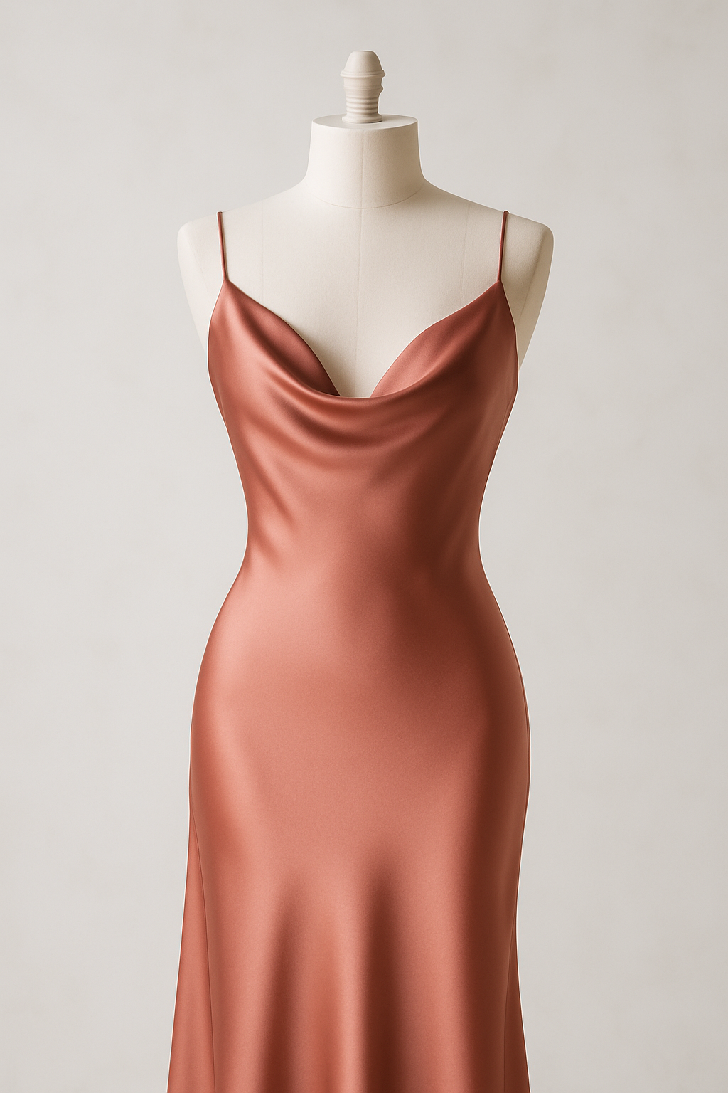 Antique rose silk slip dress with draped neckline