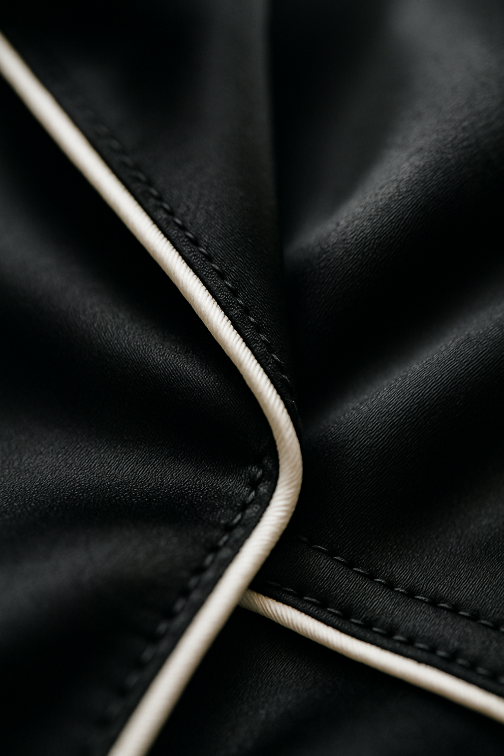 Black Contrast Piped Silk Pajama Set | Stylish - Image 3