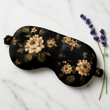 Black silk eye mask with floral pattern