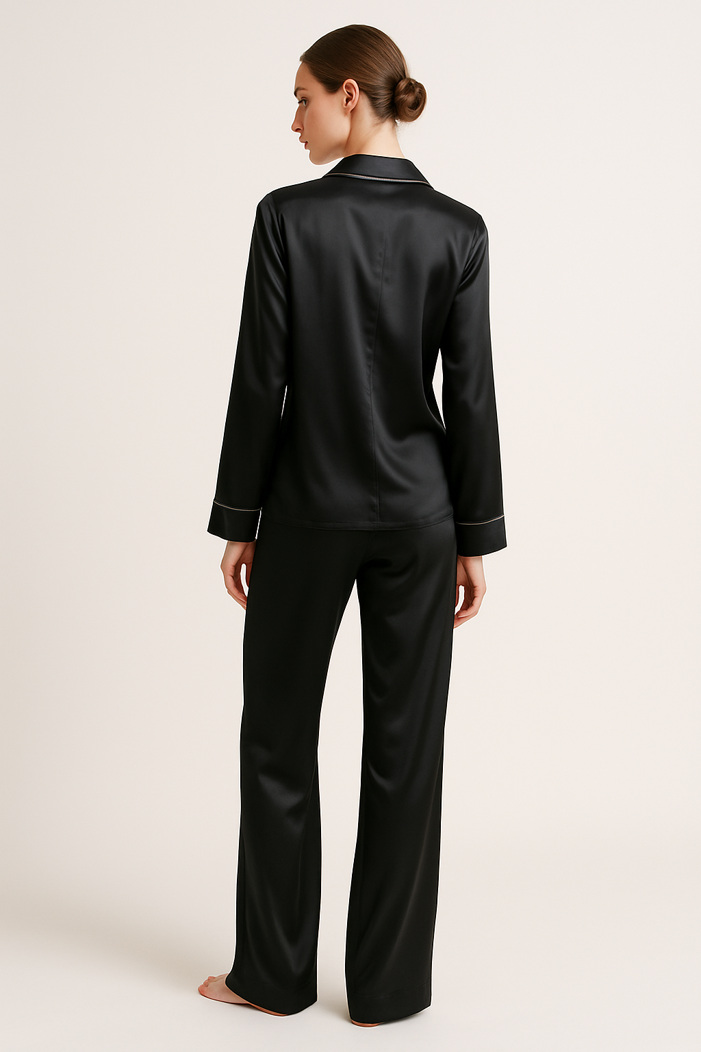 Black Silk Long-Sleeve Pajama Set | Cozy Luxury - Image 2