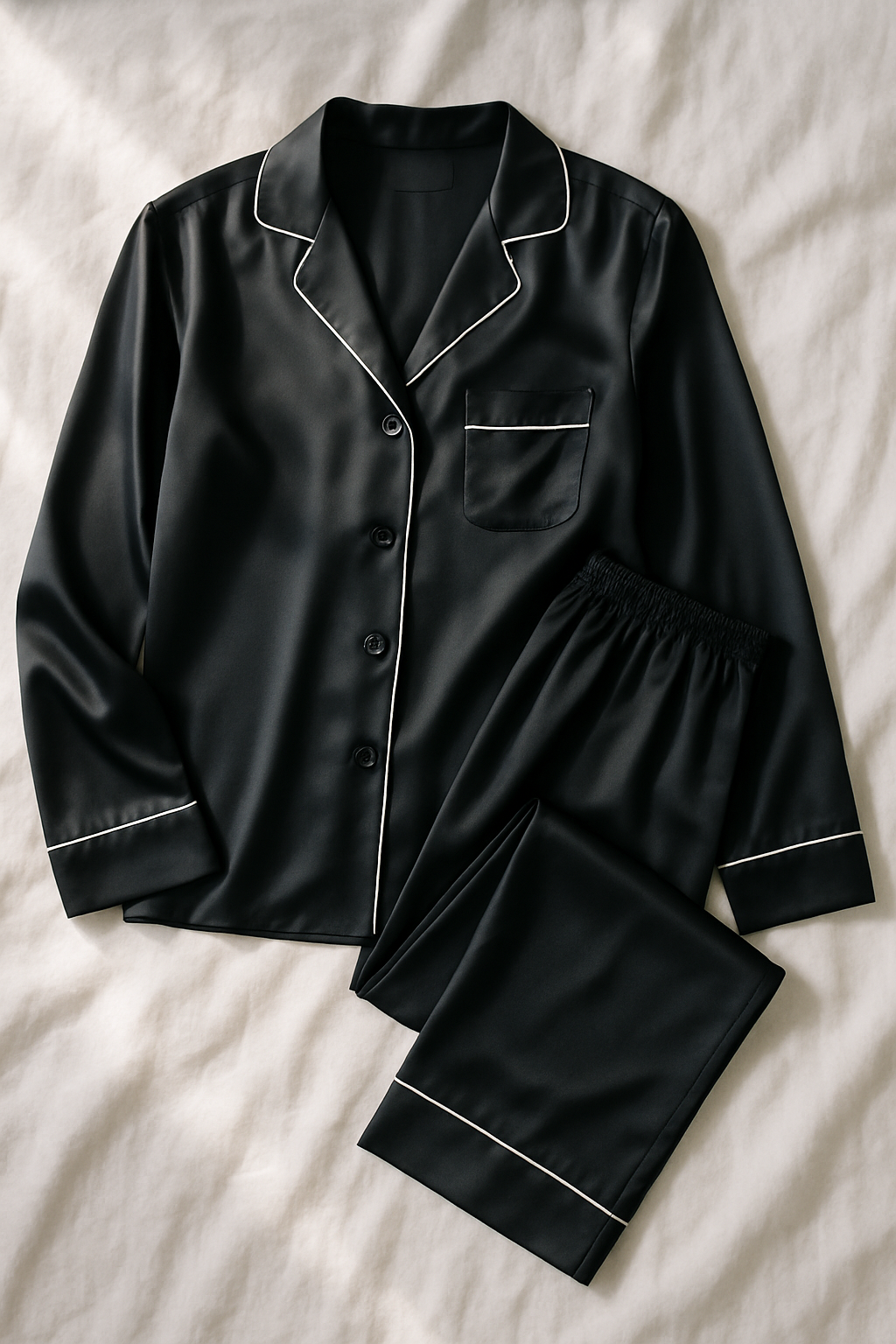 Black Silk Long-Sleeve Pajama Set | Cozy Luxury - Image 4