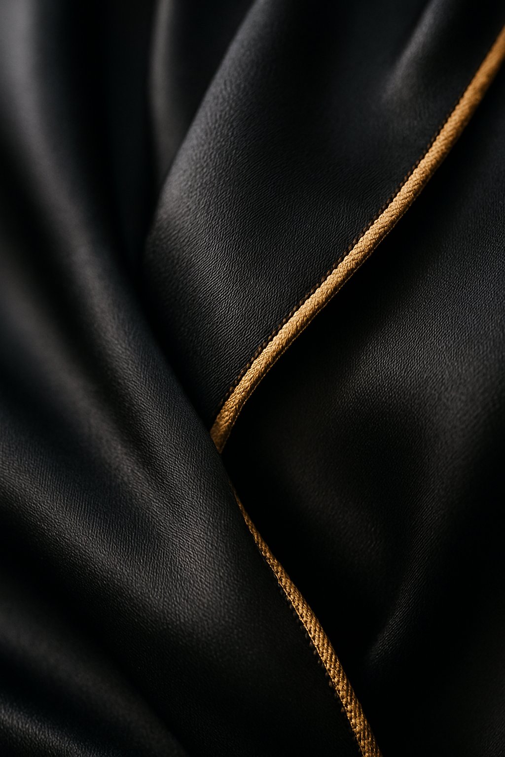 Black Silk Robe – Gold Piping Elegance - Image 3