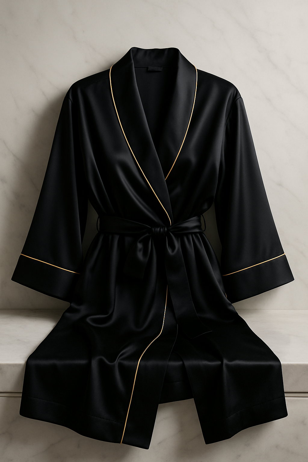 Black Silk Robe – Gold Piping Elegance - Image 4