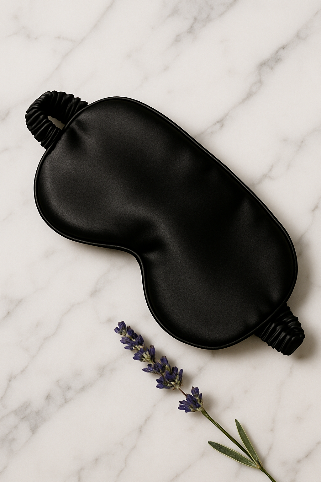Black silk sleep mask with lavender sprigs