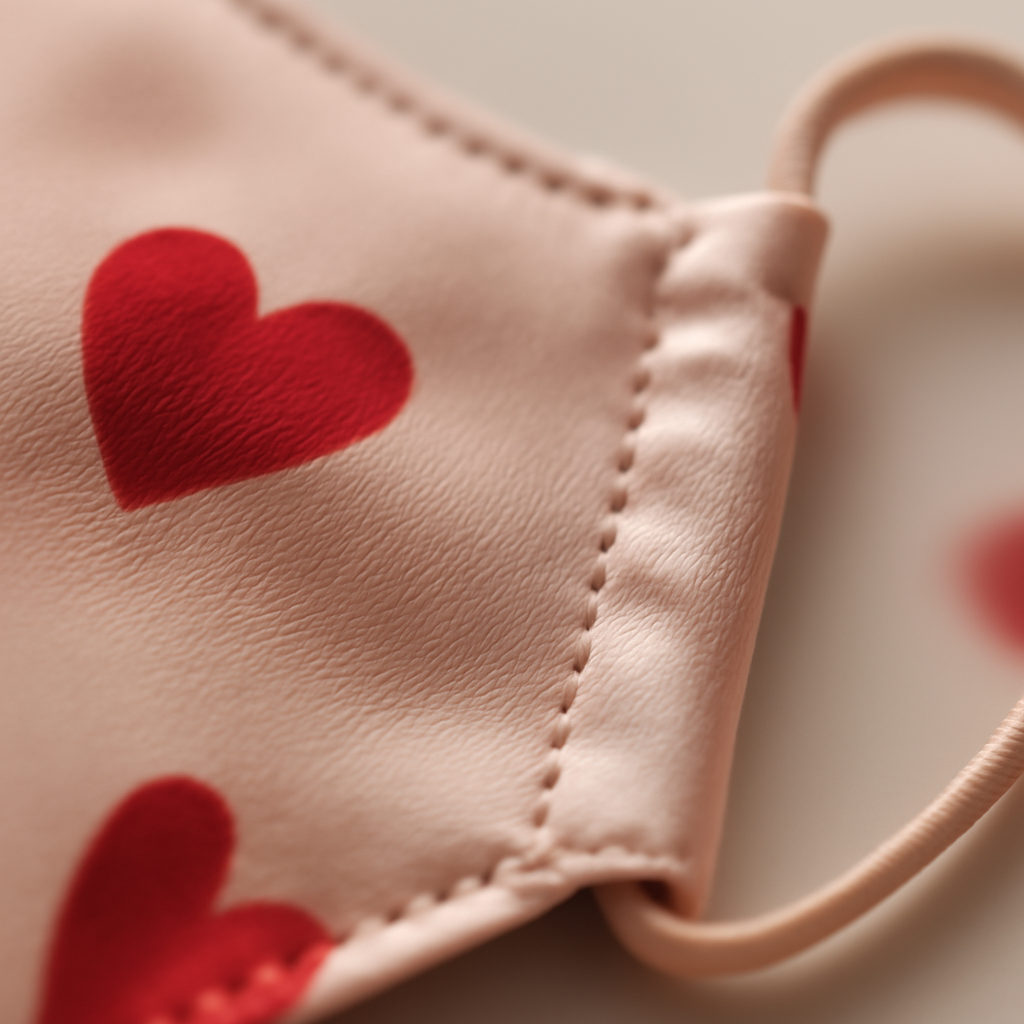 Close-up of blush silk fabric with heart print