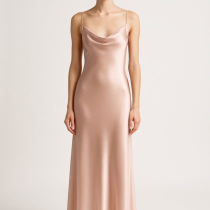 Blush Maxi Silk Slip Dress – Timeless Elegance
