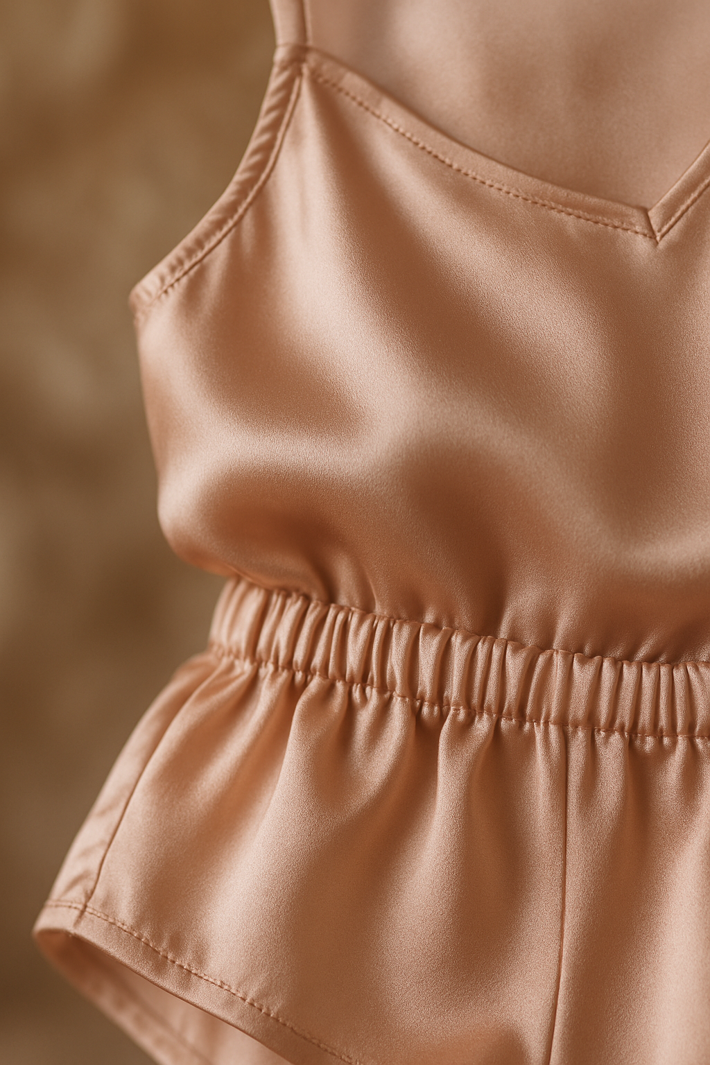 Blush silk cami top with elastic waist detail