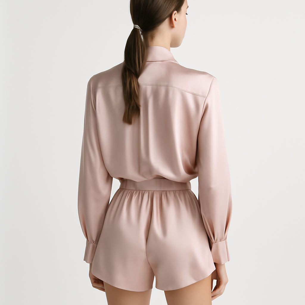 Blush Silk Shorts & Blouse Set | Nighttime Elegance - Image 2