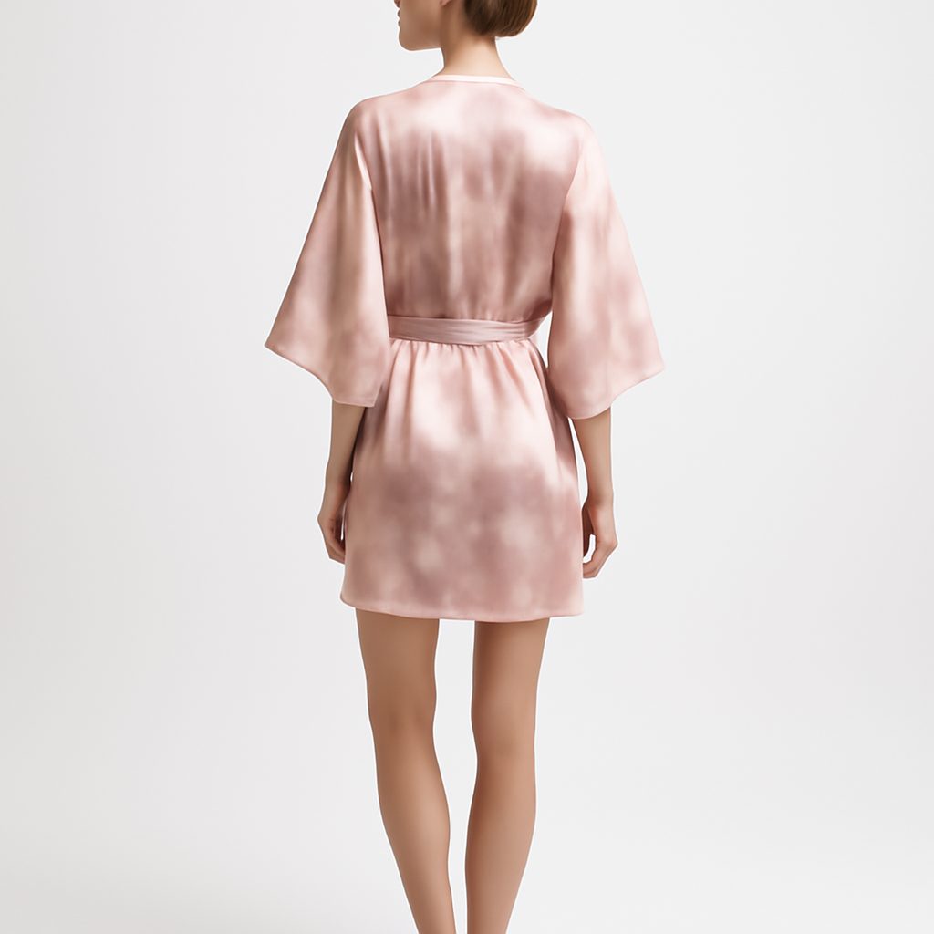 Blush tie-dye silk short robe back view