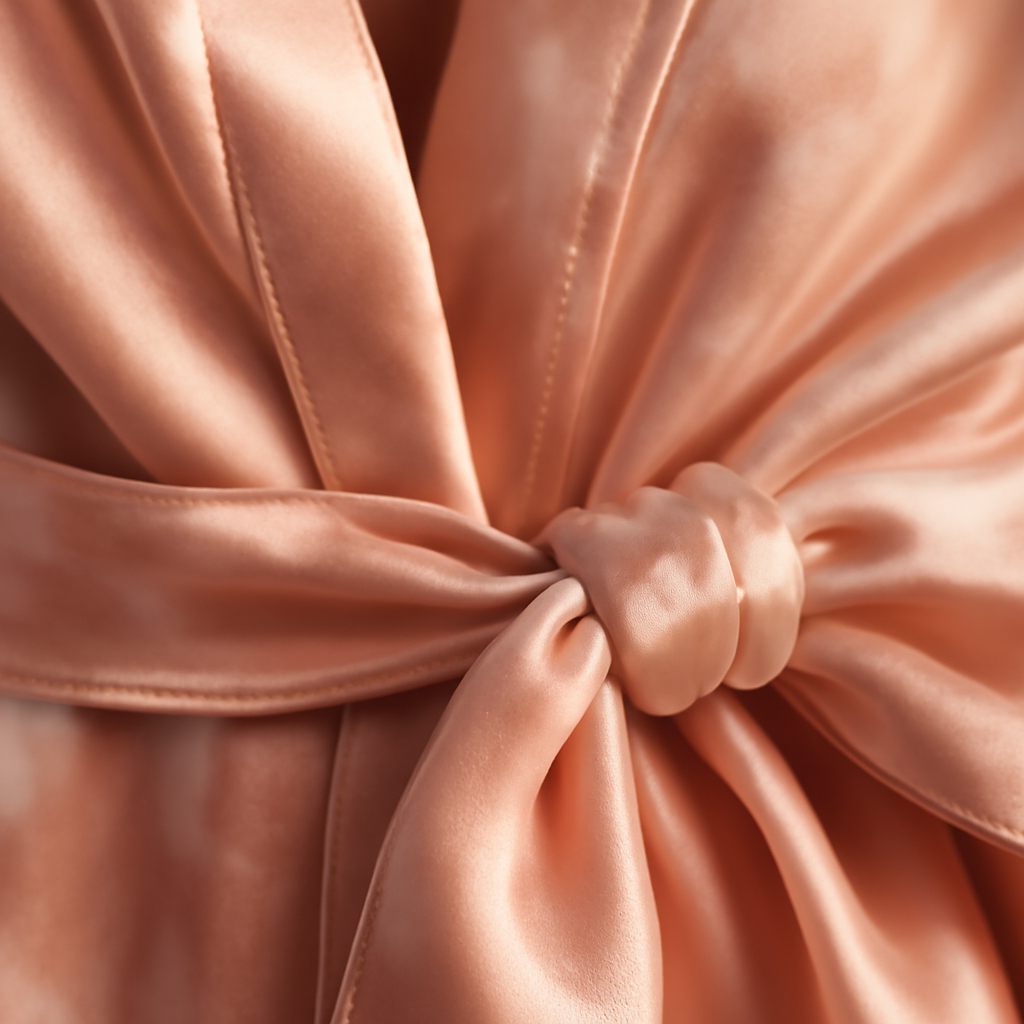 Blush silk robe waist tie detail