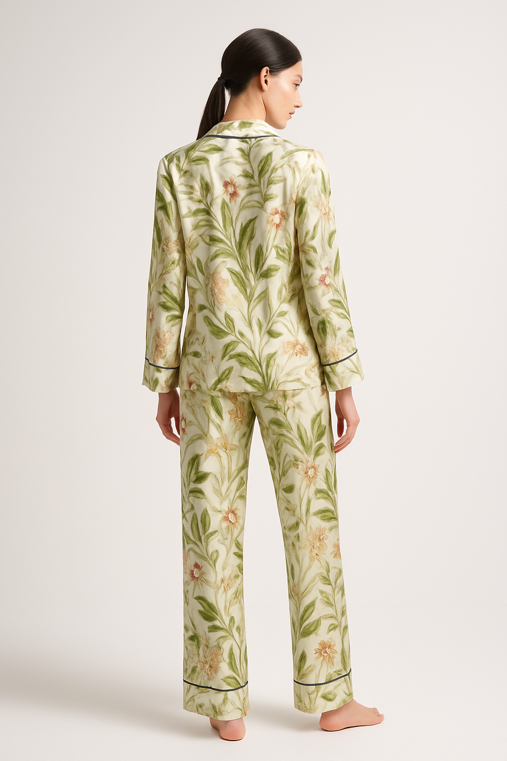 Botanical-Print Silk Pajama Set | Serica House - Image 2