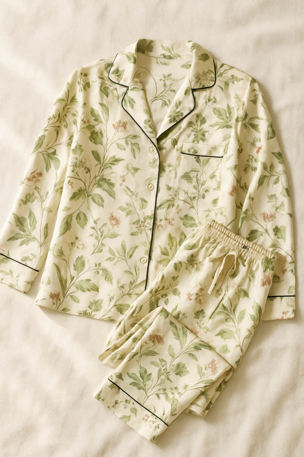 Botanical-Print Silk Pajama Set | Serica House - Image 3