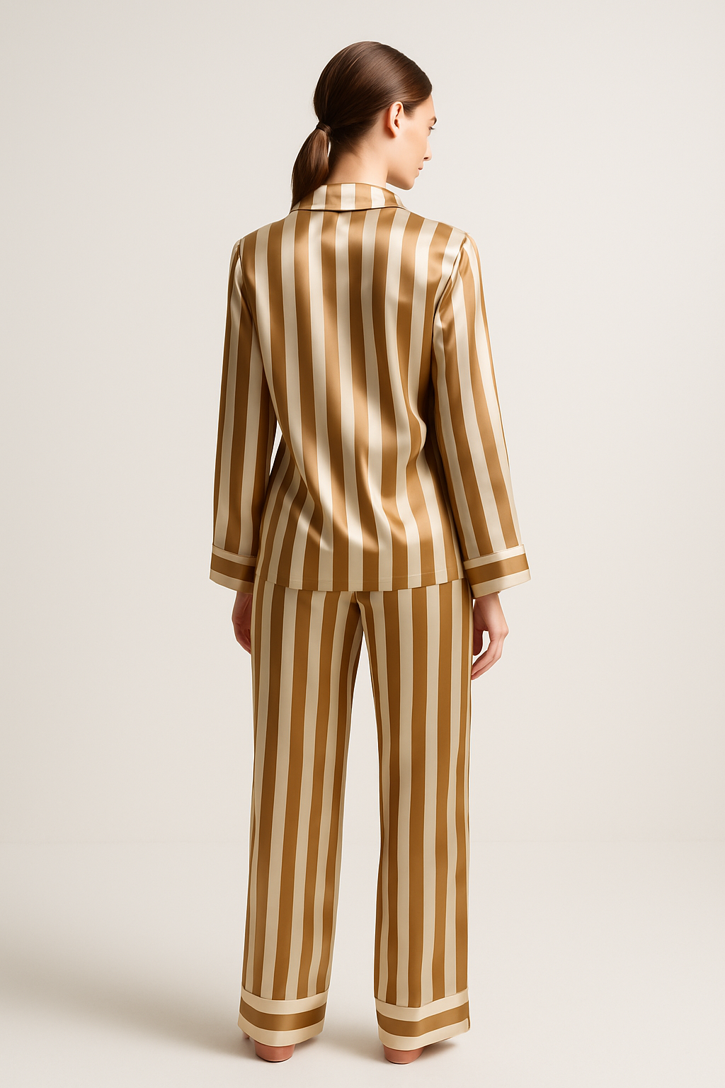 Caramel & Ivory Stripe Silk Pajamas | Timeless - Image 2