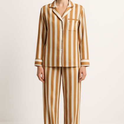 Caramel & Ivory Stripe Silk Pajamas | Timeless