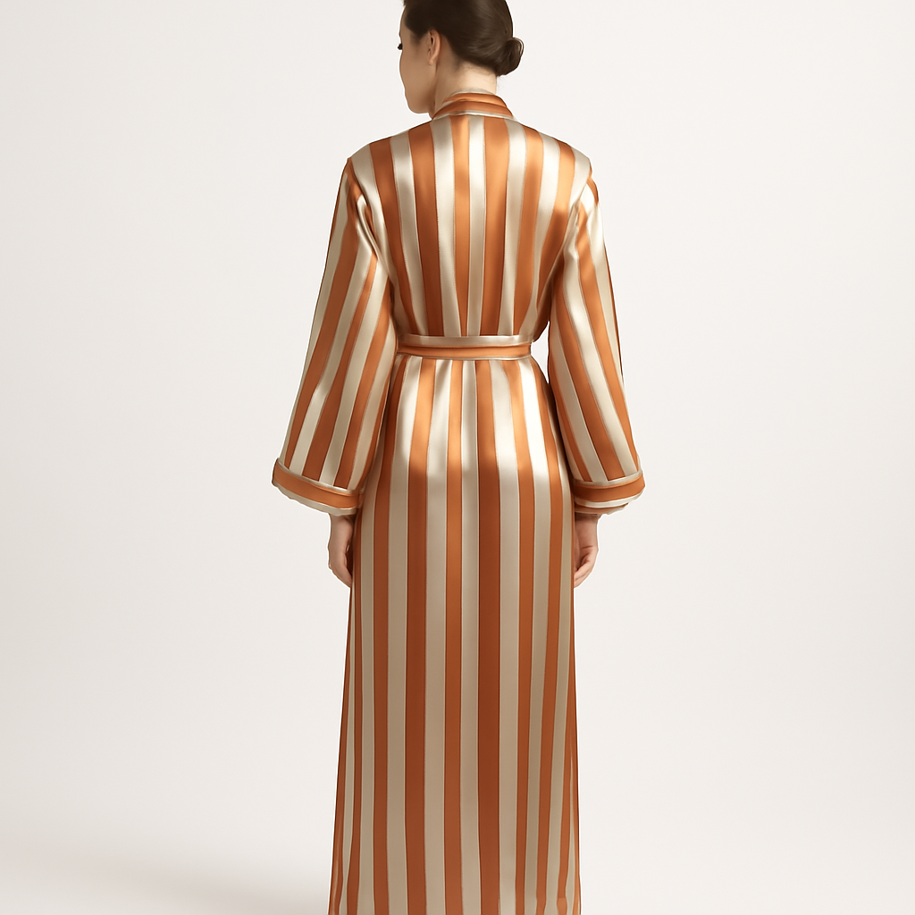 Caramel & Ivory Stripe Silk Robe | Serica House - Image 2