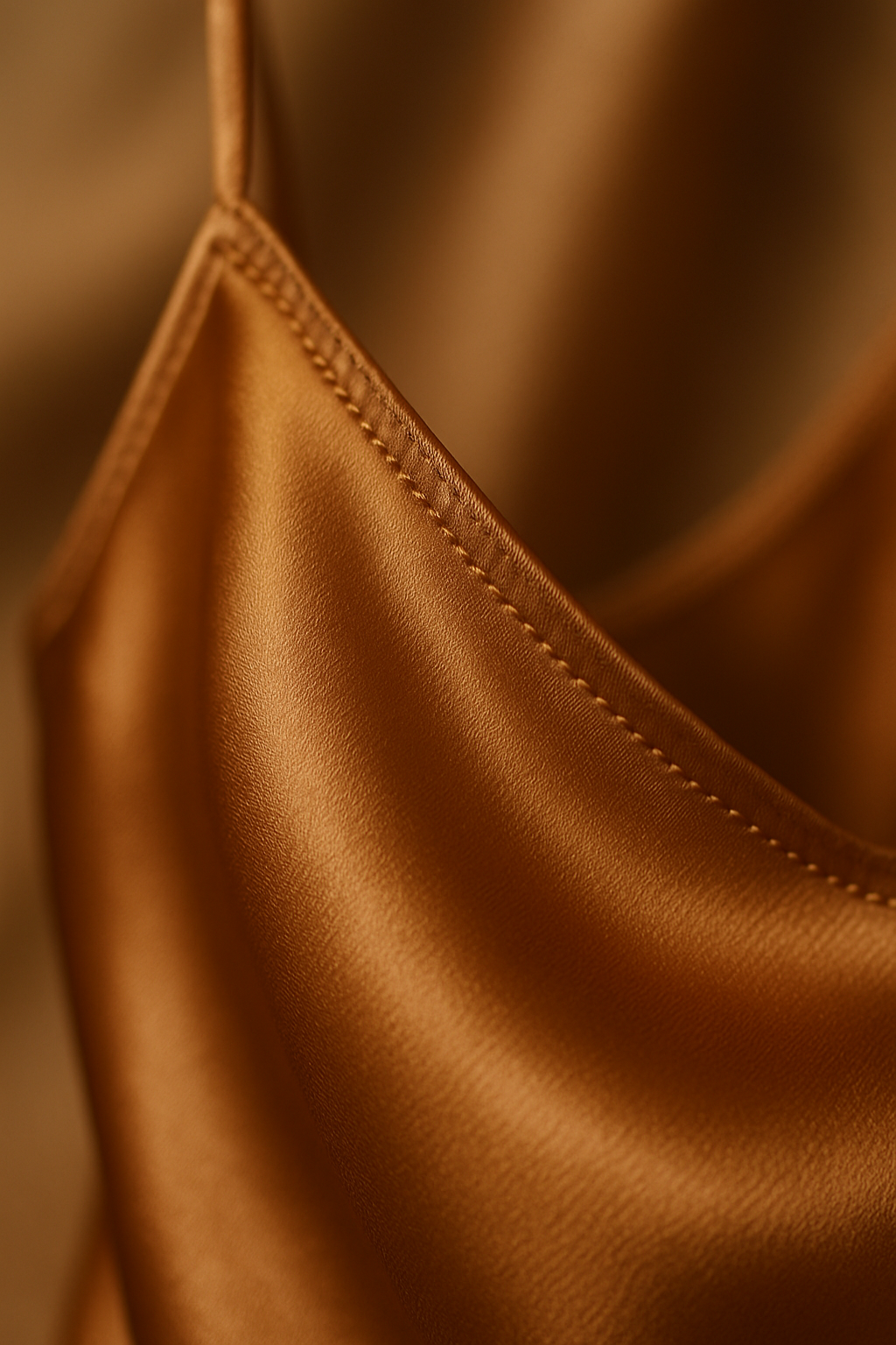 Caramel silk slip dress fabric closeup detail