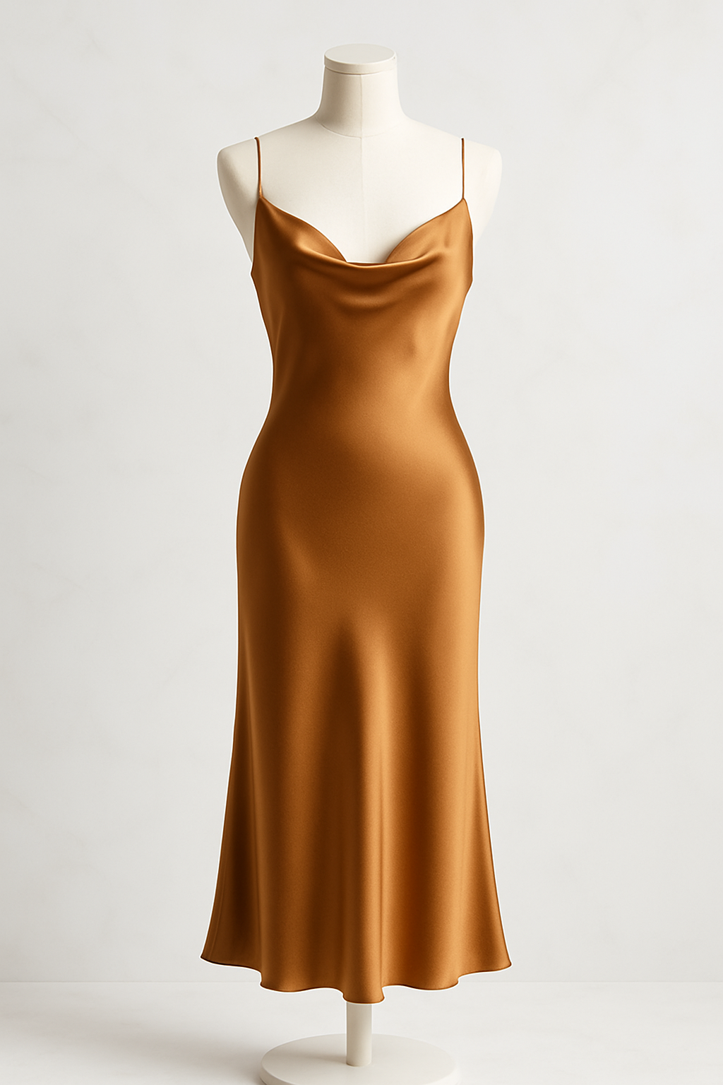 Caramel silk midi slip dress