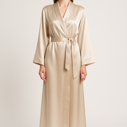 Champagne Silk Wrap Robe for Luxurious Comfort