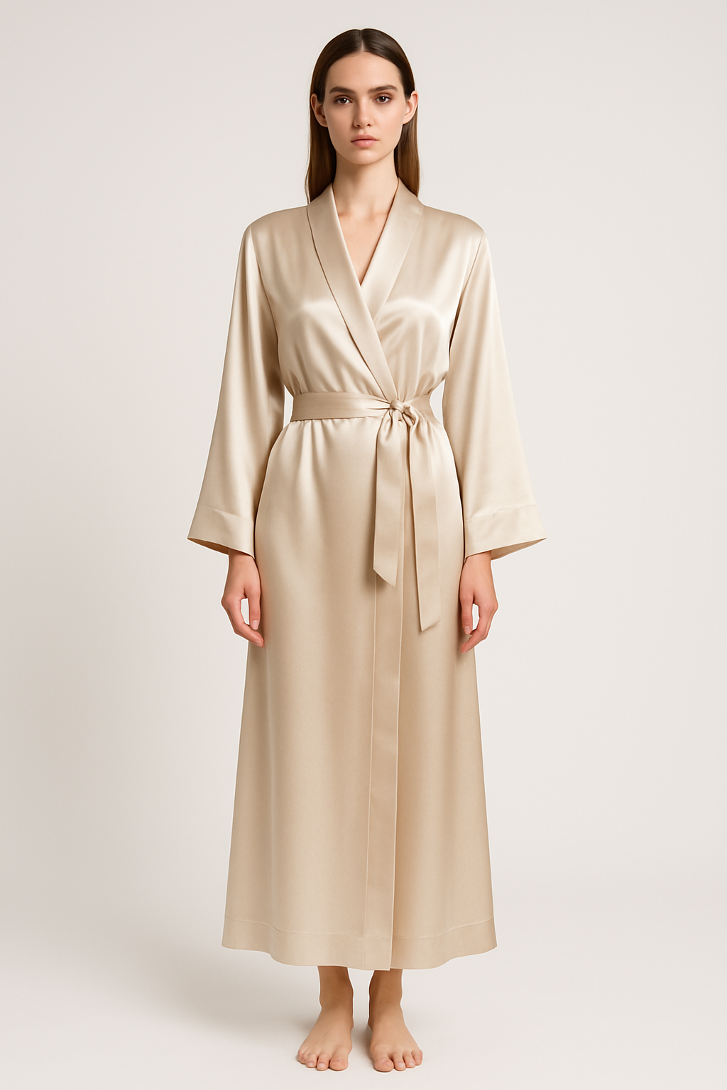 Champagne Silk Wrap Robe for Luxurious Comfort